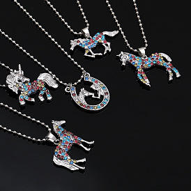 Сплав цветной горный хрусталь лошадь подкова единорог кулон ожерелья для ребенка, платина