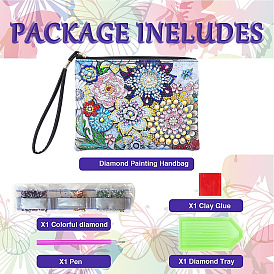 DIY Diamond Handbag Painting Kit, Including Resin Rhinestones Bag, Cosmetic Bag, Diamond Sticky Pen, Tray Plate and Glue Clay