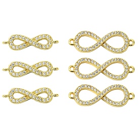 6 шт. 2 стили звенья бесконечности из латуни с микропаве из прозрачного кубического циркония класса ААА, без свинца, без никеля и без кадмия