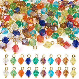 100 шт. 10 цветные гальванические стеклянные подвески, двухконусные, с золотыми латунными булавками с шаровой головкой, граненые