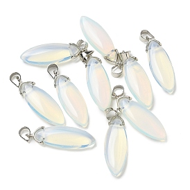 Opalite Pendants, Horse Eye Charms with Platinum Tone Brass Snap on Bails