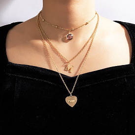 Triple-layered Love Heart Necklace with Crystal-like Inlay