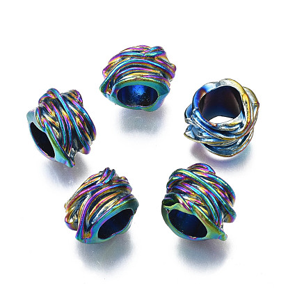 Rack Plating Rainbow Color Alloy European Beads, Large Hole Beads, Cadmium Free & Nickel Free & Lead Free, Column