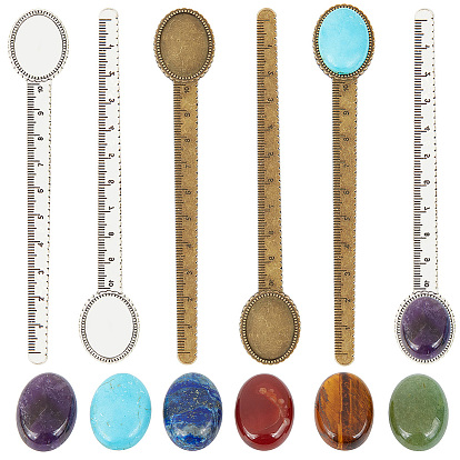 Набор для самостоятельного изготовления закладок из прямых линеек, в том числе оправа из сплава кабошон, овальные кабошоны из натуральных смешанных драгоценных камней