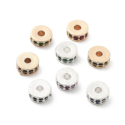 Латунные микро проложить кубического циркония бусы, долговечный, стойки покрытие, плоско-круглые