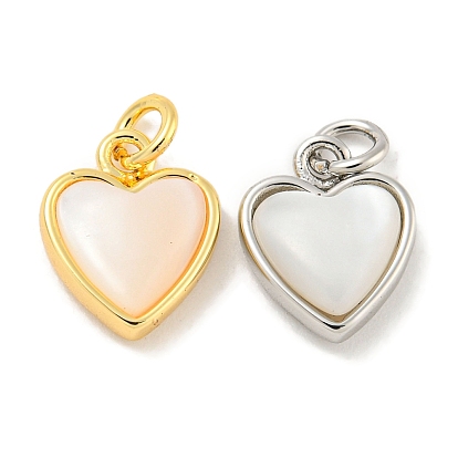 Подвески-сердечки из натуральной ракушки и латуни с кольцами-прыгунами