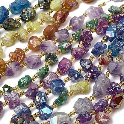 Гальванизированные нити из необработанных натуральных аметистов, с бисером, самородки