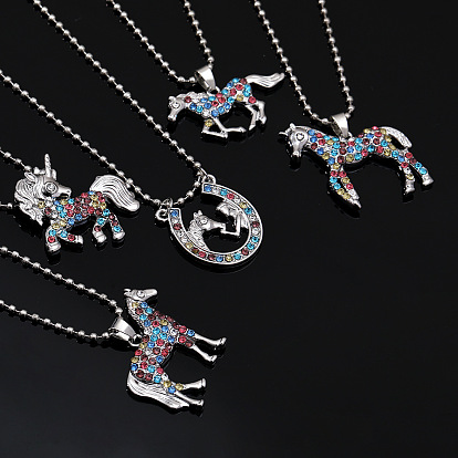 Сплав цветной горный хрусталь лошадь подкова единорог кулон ожерелья для ребенка, платина