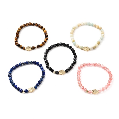 Natürliche und synthetische Armbänder Edelstein Stretch, mit Messingperlen & koreanischem elastischem Kristallfaden, Hand
