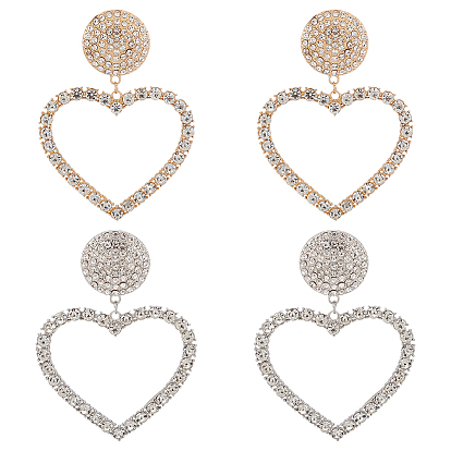 2 пары 2 цвета хрустальные стразы полые сердечки висячие серьги-гвоздики, длинные серьги из цинкового сплава на день святого валентина