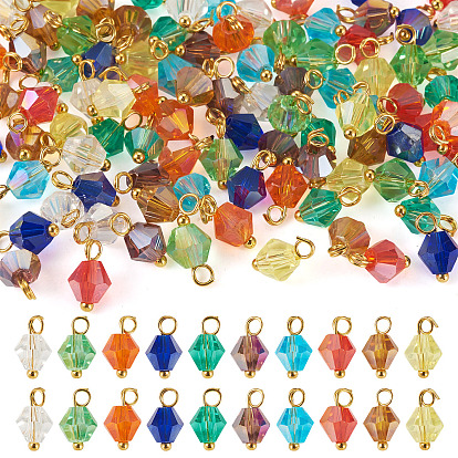 100 шт. 10 цветные гальванические стеклянные подвески, двухконусные, с золотыми латунными булавками с шаровой головкой, граненые
