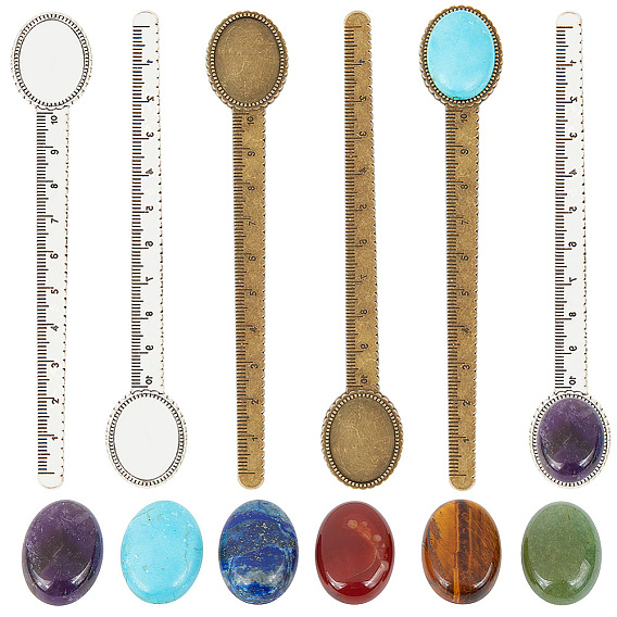 Набор для самостоятельного изготовления закладок из прямых линеек, в том числе оправа из сплава кабошон, овальные кабошоны из натуральных смешанных драгоценных камней