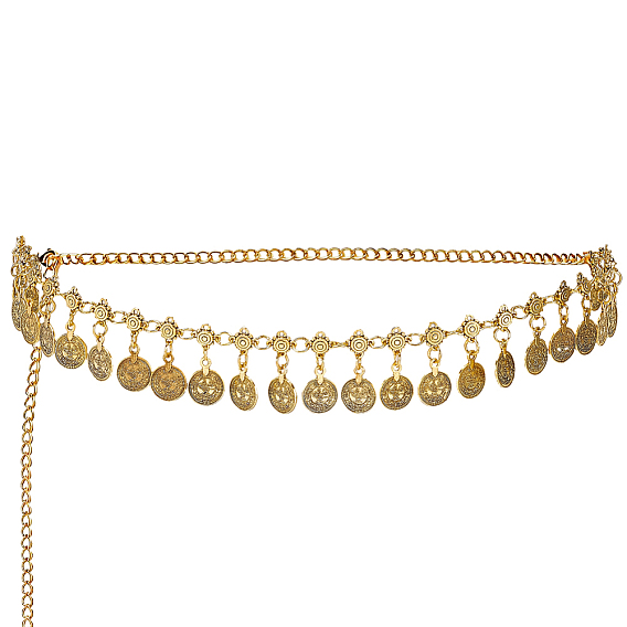 1 Chaînes de taille et de ventre en alliage, style tibétain, avec pampilles et pièces de monnaie, pour femmes