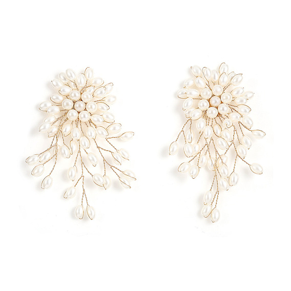 Серьги-клипсы с кисточками из пластика и латуни в виде цветка