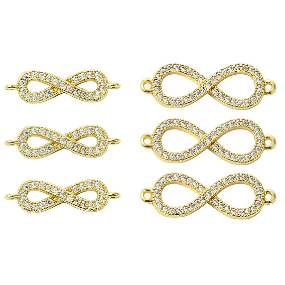6 шт. 2 стили звенья бесконечности из латуни с микропаве из прозрачного кубического циркония класса ААА, без свинца, без никеля и без кадмия