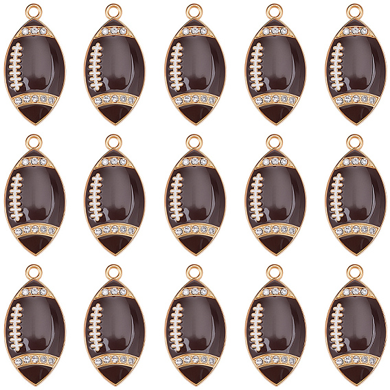 20 Emaille-Anhänger aus PC-Legierung, mit Strass, Rugby-Charme, golden