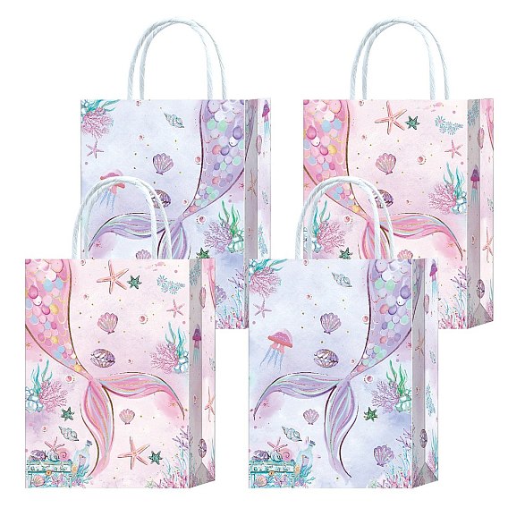 Подарочные сумки-тоуты из бумаги с рисунком хвоста русалки и ручками, сумки для покупок, прямоугольные