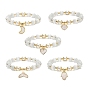 Cat Eye Round Beads Beaded Bracelets, Natural Freshwater Shell Charm Stretch Bracelets for Women, Mixed Shape