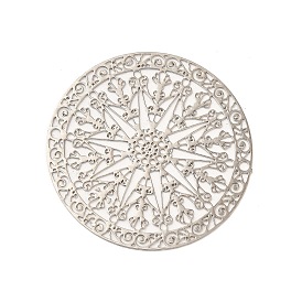Rack Plating Brass Filigree Pendants, Long-Lasting Plated, Flat Round with Flower