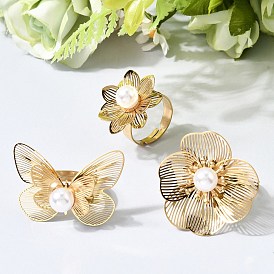 201 регулируемые манжеты из нержавеющей стали с открытыми кольцами для женщин, золотые, с ABS имитации жемчуга