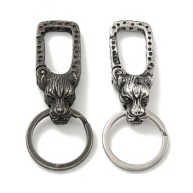 Tibetan Style 316 Surgical Stainless Steel Fittings with 304 Stainless Steel Key Ring, Leopard