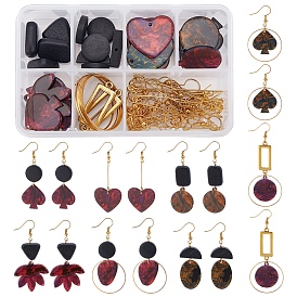 SUNNYCLUE 16Pcs Resin Pendants, Geometry Natural Wood Beads, Alloy Links, Brass Earring Hooks & Jump Rings, for DIY Resin Dangle Earring Making Kits