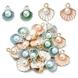 20Pcs 4 Styles Alloy Pendants, with Enamel and Plastic Imitation Pearl Beads, Shell