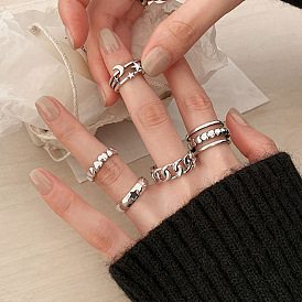 Adjustable Multi-Joint Chain Ring Set with Creative Pentagram Design (5 Pieces)