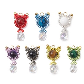 Подвески в форме кошки из натуральных драгоценных камней и стеклянных бусин ручной работы, с прыжковых колец