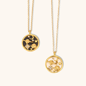 Stainless Steel 18K Gold Plated Moon Earth Star Shell Coin Sweater Chain Necklace for Women