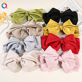 Chic Oversized Bow Hair Clip with Ribbon and Spring for Women's Hair Accessories - Elegant Statement Piece