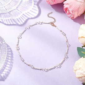 Ожерелья из прозрачного стекла и круглого жемчуга, с 304 концевыми цепями из нержавеющей стали, белые