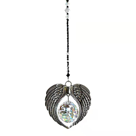 Alloy Angel Wing Pendant Decoration, Crystal Glass Hanging Sun Catcher, for Car, Home Decoration