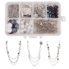 SUNNYCLUE DIY Necklaces Making, with Iron Cable Chains and Tibetan Style Linking Rings, Natural & Synthetic Mixed Gemstone, 304 Stainless Steel Bead Spacers and CCB Plastic Beads