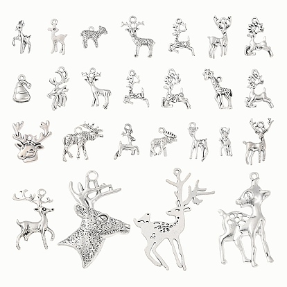 50Pcs 25 Styles Tibetan Style Alloy Pendants, Christmas Reindeer/Stag Pendants