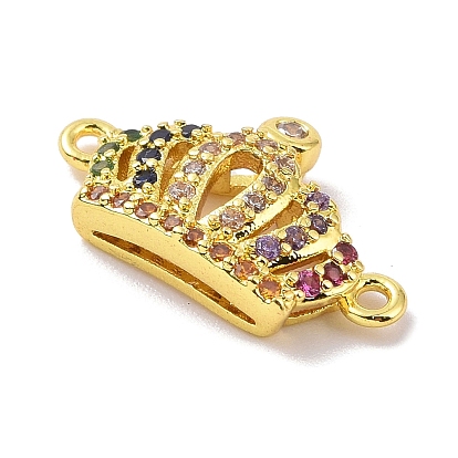 Real 18K Gold Plated Brass Micro Pave Cubic Zirconia Connector Charms, Crown Links
