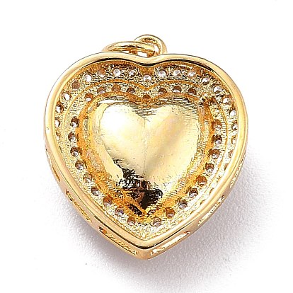 Brass Cubic Zirconia Pendants, with Faceted Glass & Jump Ring, Real 18K Gold Plated, Long-Lasting Plated, Lead Free & Cadmium Free, Heart