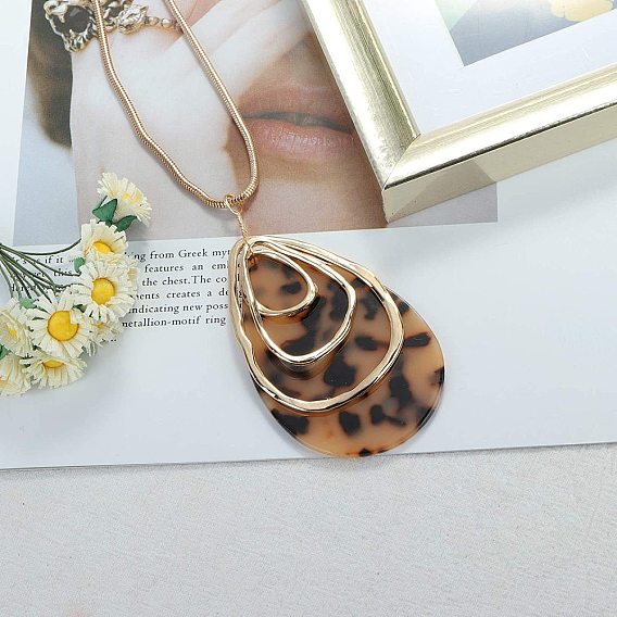Ожерелья с подвеской в форме капли из сплава и ацетата целлюлозы с леопардовым принтом для женщин, темно-золотистые