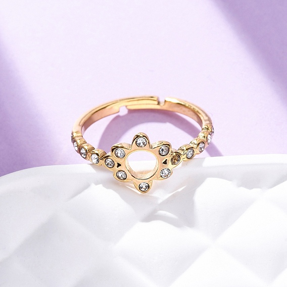 304 нержавеющая сталь с кольцами из стразов, цветок, ионное покрытие (ip)