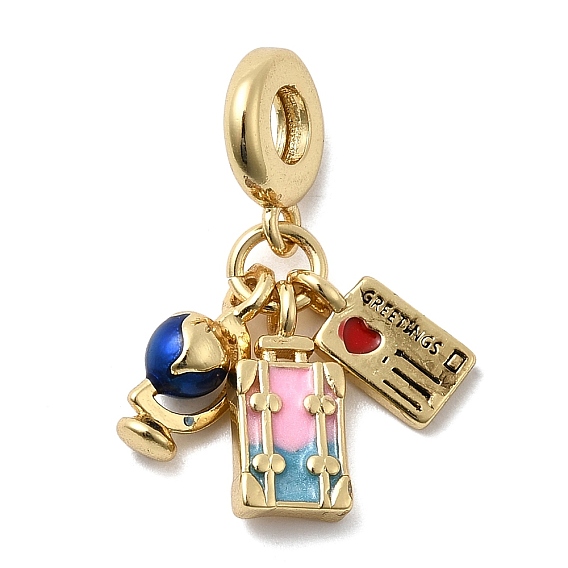 Латунные эмалированные европейские подвески с подвесками, подвески для багажа, паспорта и багажа с большими отверстиями, без кадмия и без свинца, стойки покрытие, долговечный, реальный 18 k позолоченный