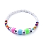Stretch Bracelets, with Acrylic Beads and Glass Seed Beads, Word