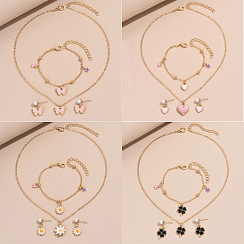 Ожерелья с подвесками из эмалевого сплава, серьги-гвоздики и браслеты с подвесками, золотые