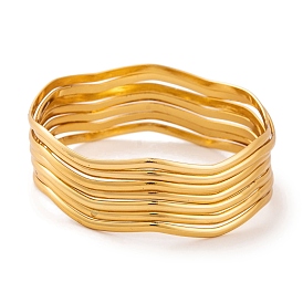 7Pcs Vacuum Plating 304 Stainless Steel Wave Bangles Set for Women