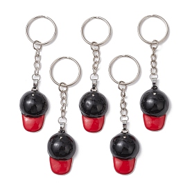 5Pcs Baseball Cap Alloy Enamel Keychains, with Iron Split Key Rings