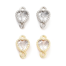 Brass Pave Clear Cubic Zirconia Connector Charms, Heart Links