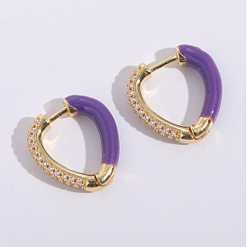 Colorful Oil Drop Heart-shaped Enamel Earrings with Micro-inlaid Zircon for Women