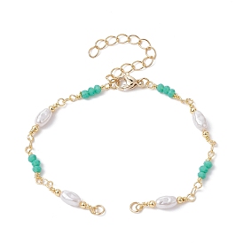 Plastic Imitation Pearl Oval & Faceted Glass Beaded Link Chain Bracelet Making, with Lobster Claw Clasp, Fit for Connector Charms