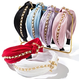 Imitation Pearls Chain Decor Pleated Cloth Headbands, Ruched Headband Wide Pleated Hairband, Simple Lady Hair Accessories