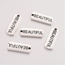 Tibétain rectangle en alliage de style avec mot de beaux pendentifs, sans cadmium et sans plomb, 8x21x2mm, trou: 2 mm, environ 555 pcs / 1000 g
