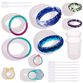 SUNNYCLUE DIY Jewelry Set Making, with Silicone Molds, Resin Casting Molds, For UV Resin, Epoxy Resin Jewelry Making, Disposable Plastic Transfer Pipettes and Measuring Cup Plastic Tools